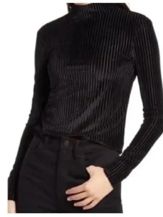 Chelsea 28 Black Velvet Mockneck Top Long Sleeve Size XXS - Picture 1 of 8